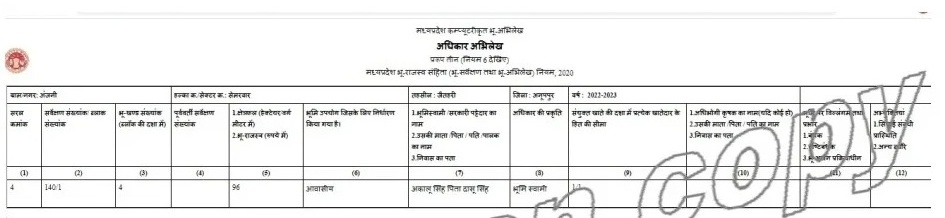 आबादी अधिकार अभिलेख की प्रतिलिपि